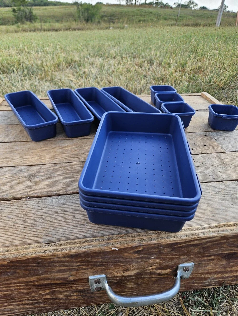 Blue Craft Drawer Organizer Trays Plastic Shallow Storage Bins Divider Set